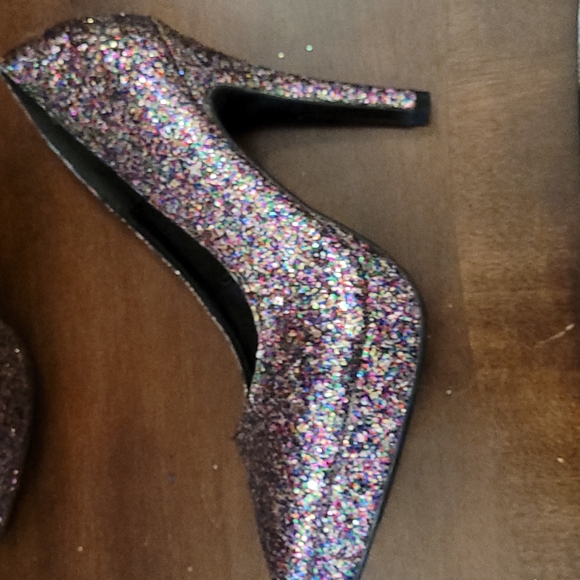 Divided High Heel Metallic Pumps Pink Purple Silver Shoes  6 - Picture 2 of 9